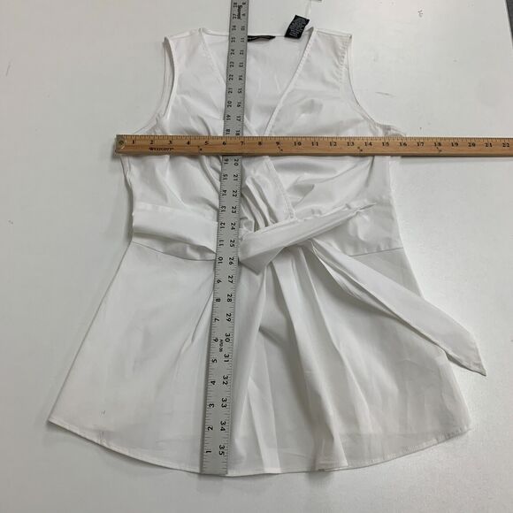 New York & Company Blouse Womens 4 White Tie Waist Surplice Sleeveless Stretch - Picture 8 of 14